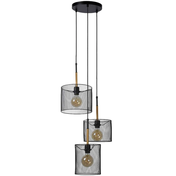 LAMPA wisząca BASKETT 45459/03/30 Lucide druciana OPRAWA metalowy zwis czarny drewno