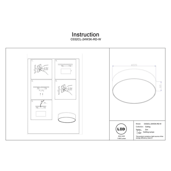Plafon do kuchni Zon C032CL-24W3K-RD-W Maytoni LED 24W 3000K okrągły biały