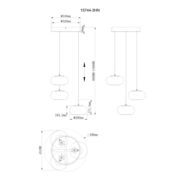 Szklana wisząca lampa Quintara 15744-3HN LED 18W 3000K kule nikiel