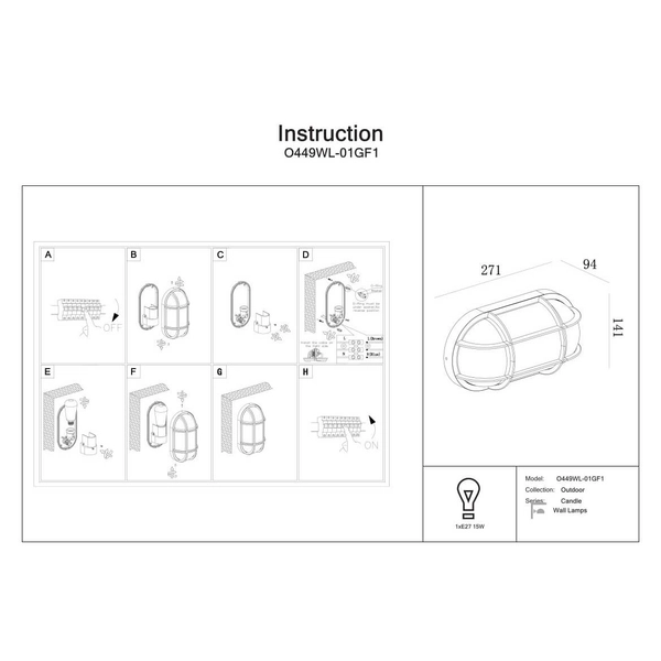Ścienna lampa przed dom Candle O449WL-01GF1 Maytoni IP65 grafitowy