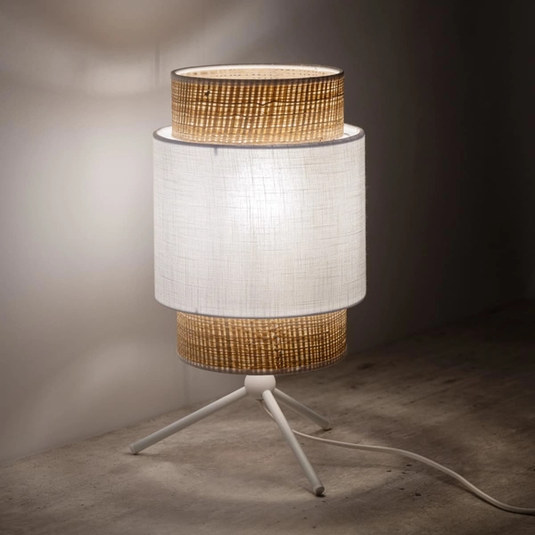 Rustykalna lampka nocna Boho 5535 TK Lighting okrągła biała słomkowa