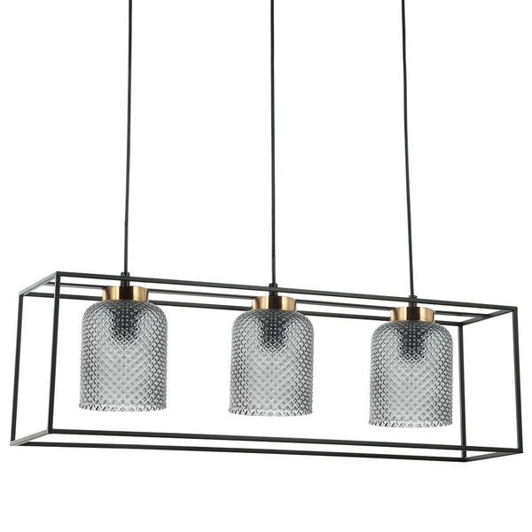 Wisząca LAMPA loftowa SINELLA PND-23231-3-BK+SG Italux szklany ZWIS klatka do jadalni czarna