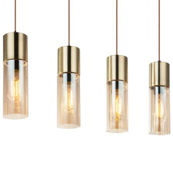 Wisząca LAMPA loft ANNIKA 21000-4HM Globo szklana OPRAWA tuby ZWIS na listwie mosiężny bursztynowy