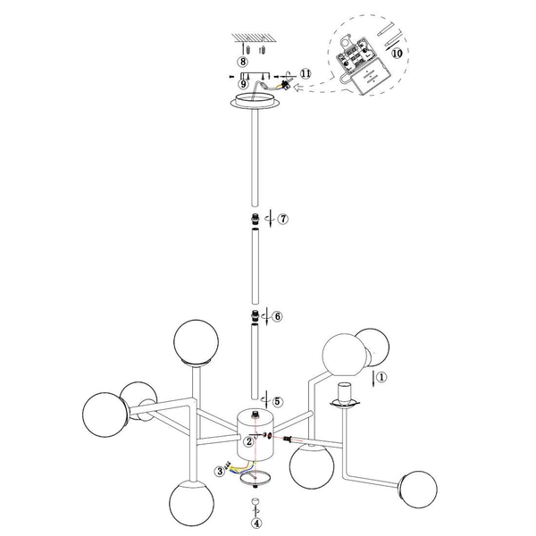 LAMPA sufitowa ERICH MOD221-PL-08-G Maytoni modernistyczna OPRAWA plafoniera molekuły szklane kule miedziana