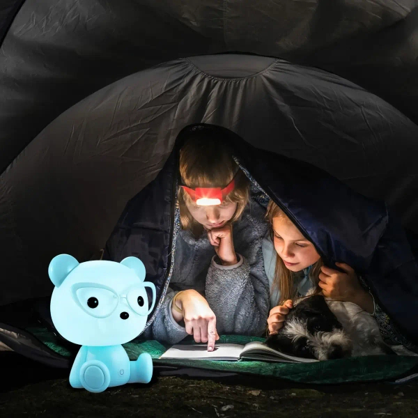 Dziecięca lampka stołowa Miś okularnik 327192 LED 2,5W USB niebieska