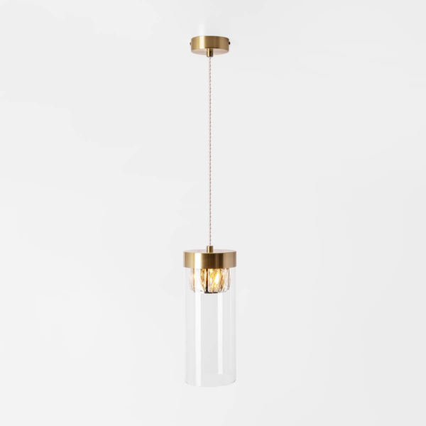 Lampa wisząca GEM P0389-01D-0FD2 szklana tuba złota przezroczysta