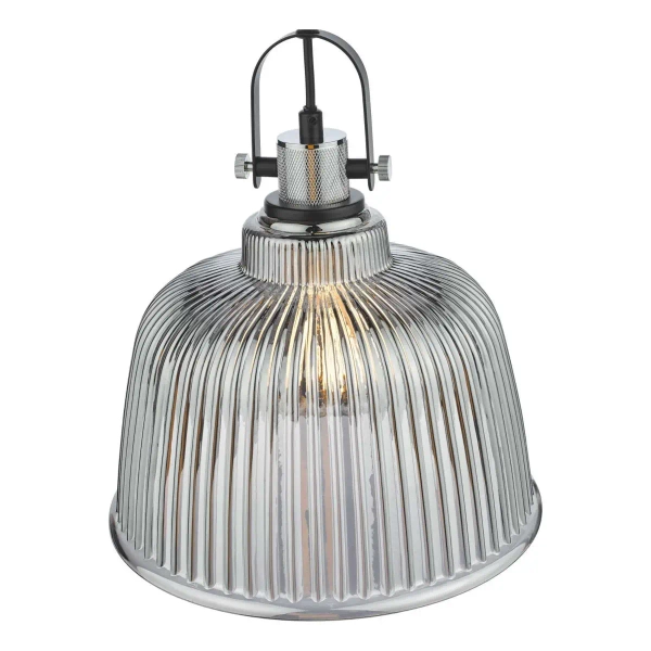Industrialna wisząca lampa Rhode RHO8610 ryflowana chrom przydymiona