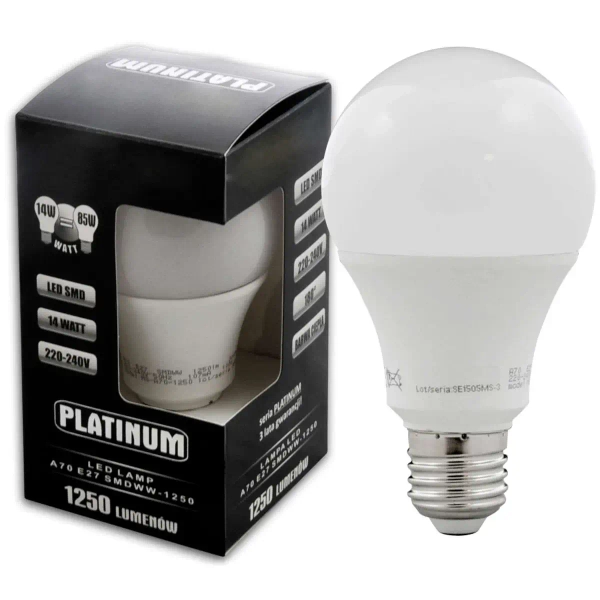Żarówka PLATINUM 303851 Polux E27 A65 LED 12W 1250 lm 230V kulka biała ciepła 3000K