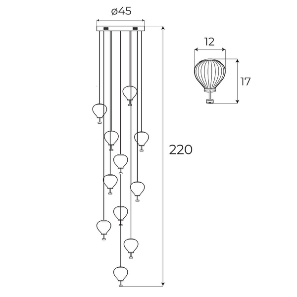 Wisząca lampa kaskada Palloncini P0526D Maxlight LED 66W 3000K chrom