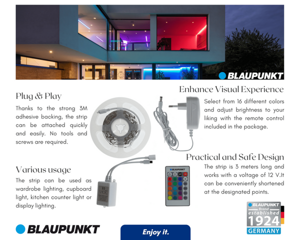 Taśma LED Blaupunkt TL12RGB-SET 16W RGB sterowana pilotem barwa ciepła 