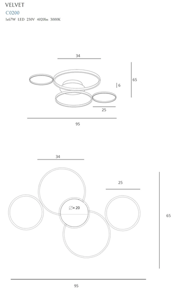 LAMPA sufitowa VELVET C0200 Maxlight metalowa OPRAWA pierścienie LED 67W 3000K rings czarne