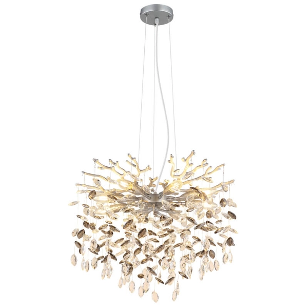 Szklana zwisająca lampa Queena 64138H1S do salonu kryształowa srebrna