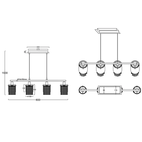 Glamour lampa wisząca Posh R30764006 szklana z kryształkami srebrna do salonu