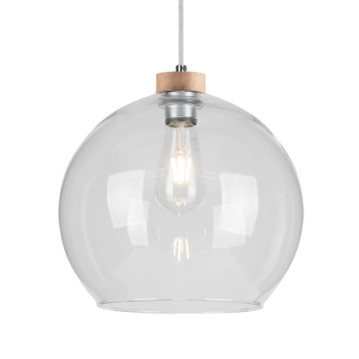 Loftowa lampa wisząca LAGUNA 18730174 szklana kula przezroczysta drewno
