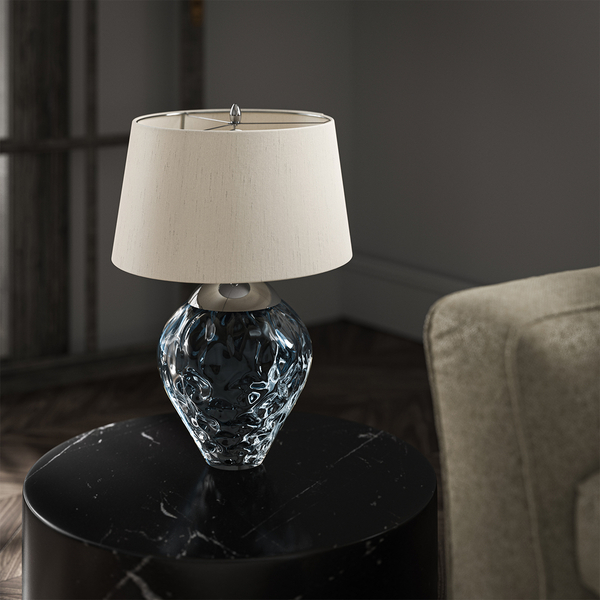 Szklana lampa stołowa QN-SAMARA-TL-BLU na biurko niebieska