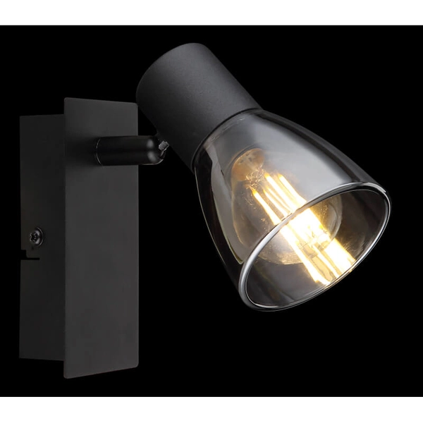 Lampa ścienna Claude 54307-1 z włącznikiem czarna przydymiona