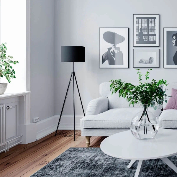 Podłogowa lampa z abażurem Rina 4100700-4000 na trójnogu czarna