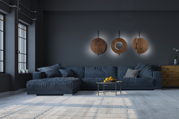 Nowoczesna lampa ścienna Sunset 7654 okrągły kinkiet czarny drewno