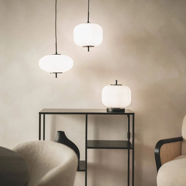 Lampa wisząca ryflowana Culaccino ABR-LWS-CUC-C szklany czarna biała