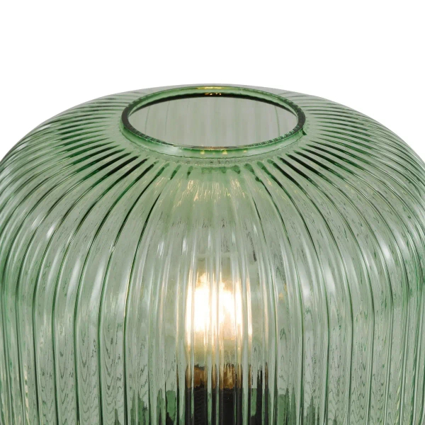 Ryflowana stołowa lampa Demarius DEM4224 grzyb szklana zielony