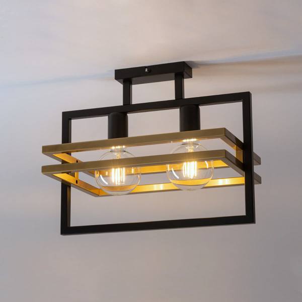 Prostokątna lampa sufitowa Merci ramki czarne złote