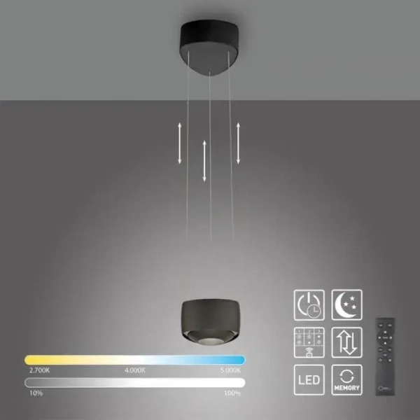Lampa wisząca sterowana pilotem Q-STRETTO czarna 2657-18 2xLED 20W 2200-5000K góra-dół