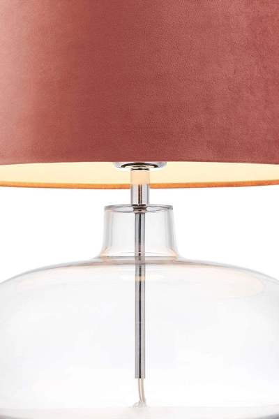Klasyczna LAMPA stołowa SAWA VELVET 41012116 Kaspa abażurowa LAMPKA nocna do sypialni przezroczysta różowa