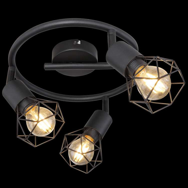 Industrialna LAMPA sufitowa XARA I 54802S-3 Globo druciana OPRAWA metalowy plafon spirala reflektorki czarne