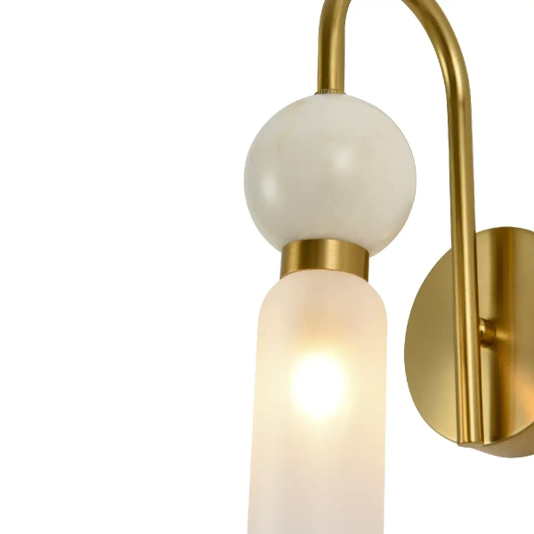 Ścienna lampa do sypialni Bilo II WL0110 tuba biała złoty mosiądz