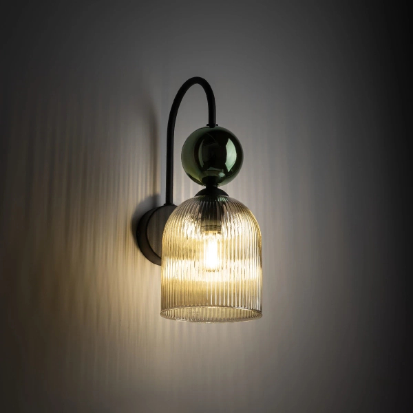 Szklana nocna lampa ścienna Sophia Cognac 11143 żebrowana zielony