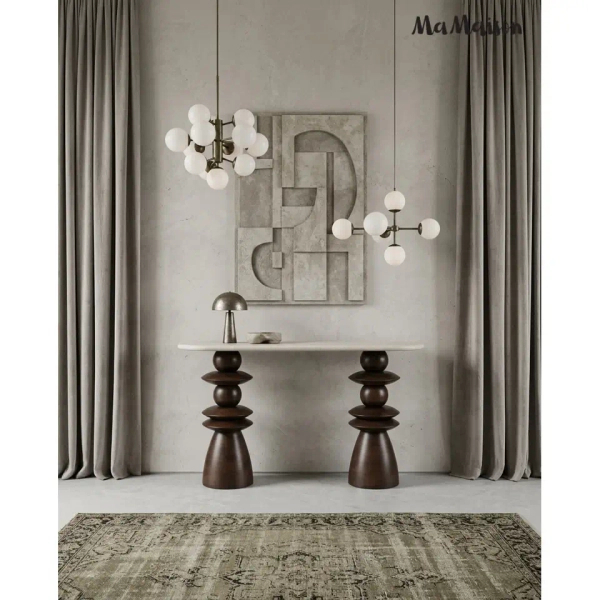 Drewniana komoda RONDA MM001501100402 brązowo beżowa do salonu 130cm