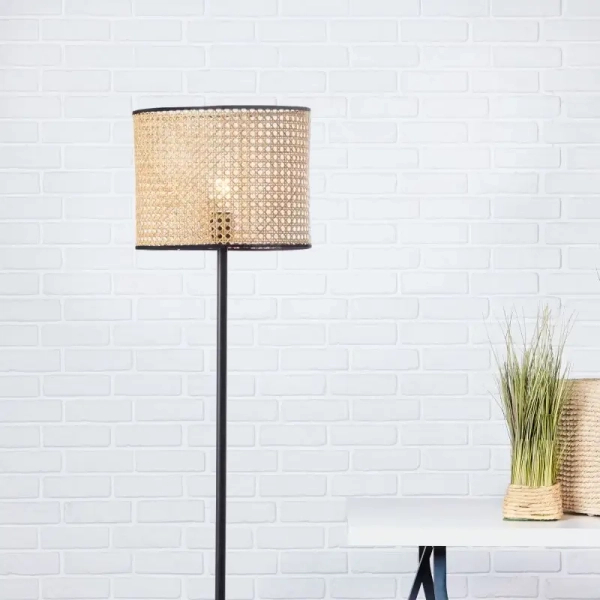 Podłogowa lampa do salonu Wiley 99091/09 ratanowa czarna beżowa