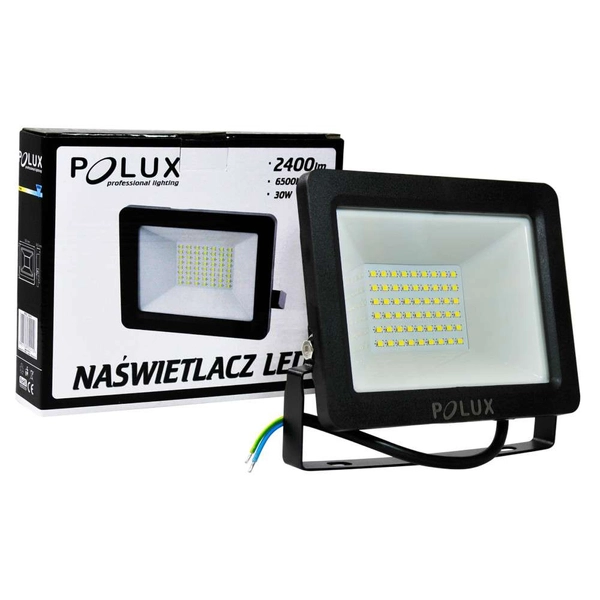 Zewnętrzny projektor NAŚWIETLACZ 302410 Polux metalowa OPRAWA elewacyjna LED 30W 6500K outdoor IP65 czarna