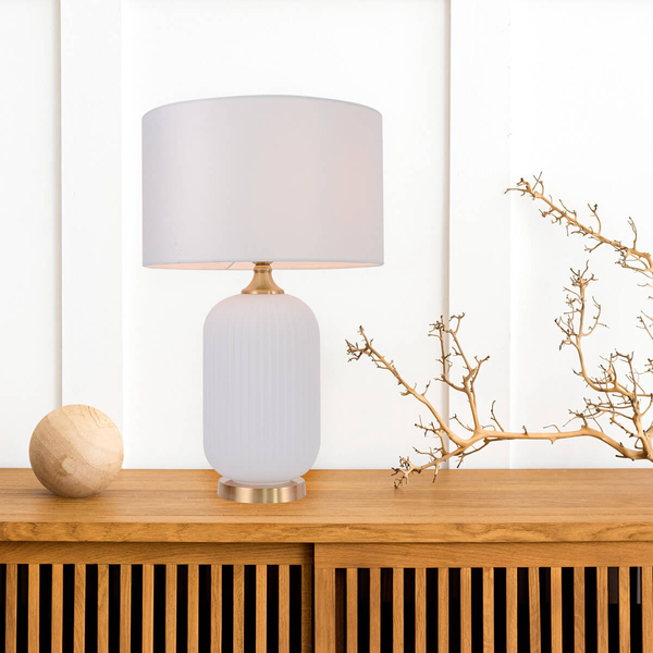 Lampka nocna do sypialni Tamiza LP-1515/1T big white z abażurem biała złota