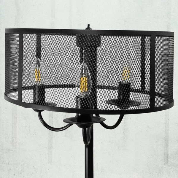 Stojąca LAMPA podłogowa SOHO 310880 Polux okrągła OPRAWA salonowa siatka loft czarna