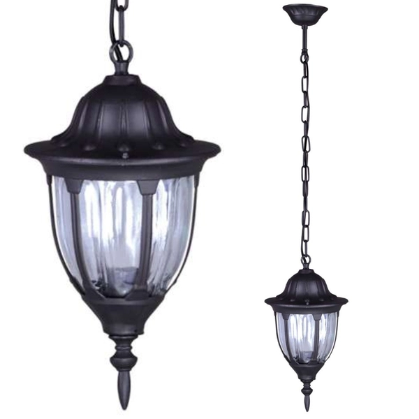 Zewnętrzna LAMPA wisząca Vasco K-5007H/N czarny Kaja metalowa OPRAWA klasyczny ZWIS na łańcuchu outdoor IP44 czarny