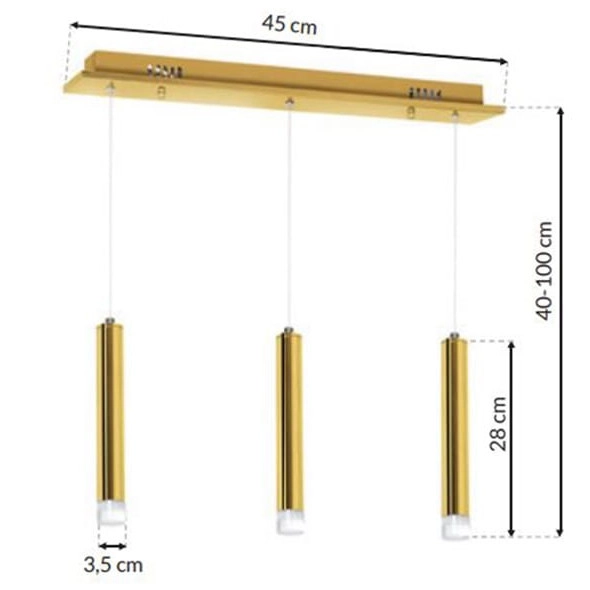 LAMPA wisząca GOLDIE ML5714 Milagro metalowa OPRAWA zwis LED 15W 4000K tuby na listwie złote