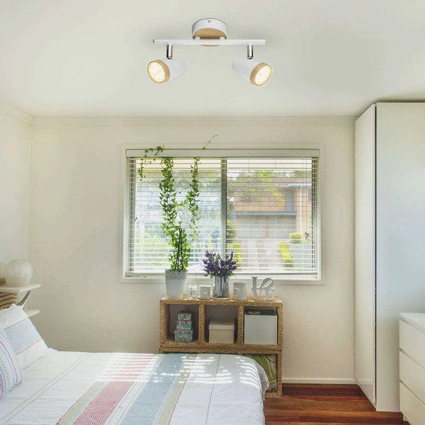 LAMPA sufitowa KAREN 5565 Rabalux skandynawska OPRAWA plafon metalowe reflektorki LED 8W 3000K regulowane drewno białe