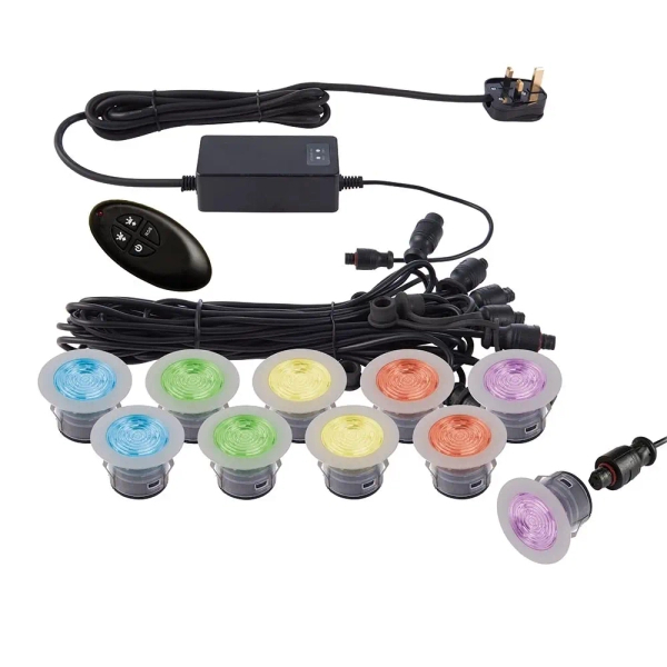 Oczka wpuszczane 10 sztuk IKON 59138 LED 1,5W RGB zewnętrzne IP67 srebrne