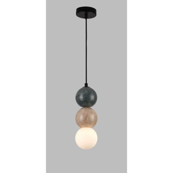 Kulista lampa wisząca ALICE G9 do salonu kule balls okrągłe potrójna P0665 zielona beżowa