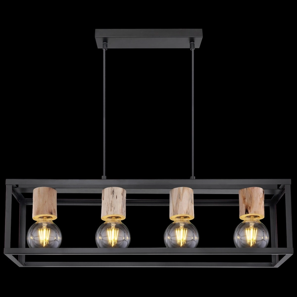 Wisząca LAMPA hygge HAGAR 15476-4H Globo metalowa OPRAWA prostokątny ZWIS industrialna klatka czarna drewniana czarna drewniana
