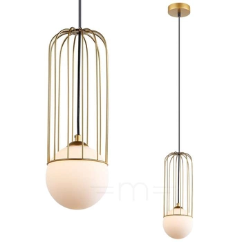 Druciana LAMPA wisząca SIMON MDM-3938/1 GD Italux metalowa OPRAWA drut ZWIS szklana kula ball klatka loft złota