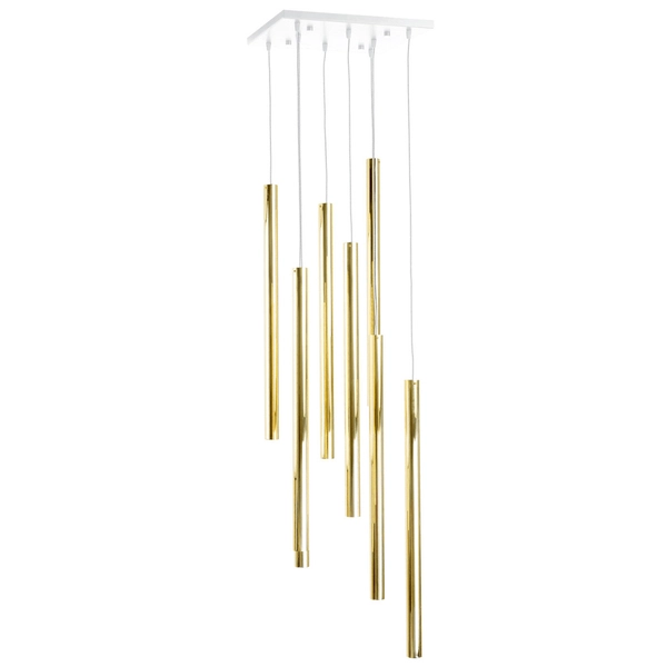 Loftowa lampa wisząca AKADI 0146 metalowa kaskada zwis tuby białe złote