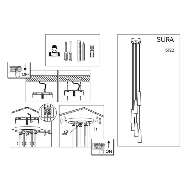 Kaskadowa lampa wisząca Sura 5122 Shilo do salonu tuby czarne