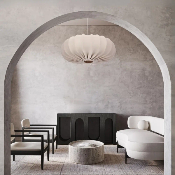 Skandynawska wisząca lampa nad stół 31-39231 regulowany tkanina beżowy