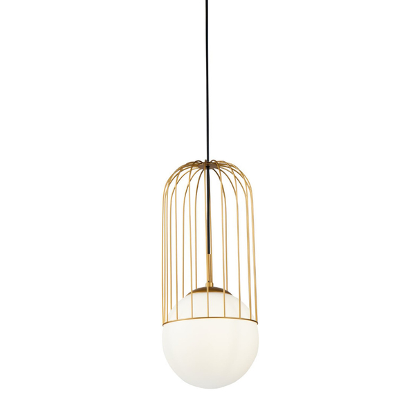 Modernistyczna LAMPA wisząca TELFORD P363PL-01G Maytoni metalowa OPRAWA druciany ZWIS szklana kula złota biała