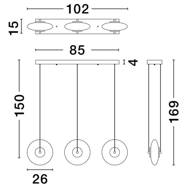Lampa zwisająca na listwie HUACARAJE LE44828 LED 24W 3000K potrójna przydymiona czarna