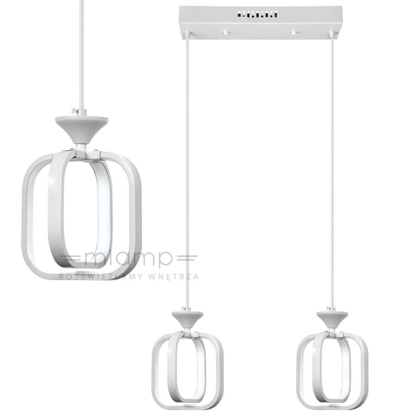 LAMPA wisząca VEN W-MD 9713/2 WH metalowa OPRAWA listwa LED 26W 3000K-6000K zwis kwadratowe ramki białe