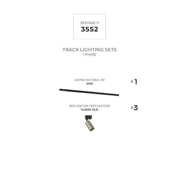 Szynoprzewód 3xGU10 + prowadnica 1m 3552 jednoobwodowy złoty