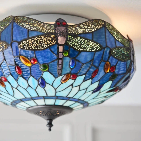 Szklana lampa sufitowa Dragonfly 70722 witrażowa do sypialni niebieska